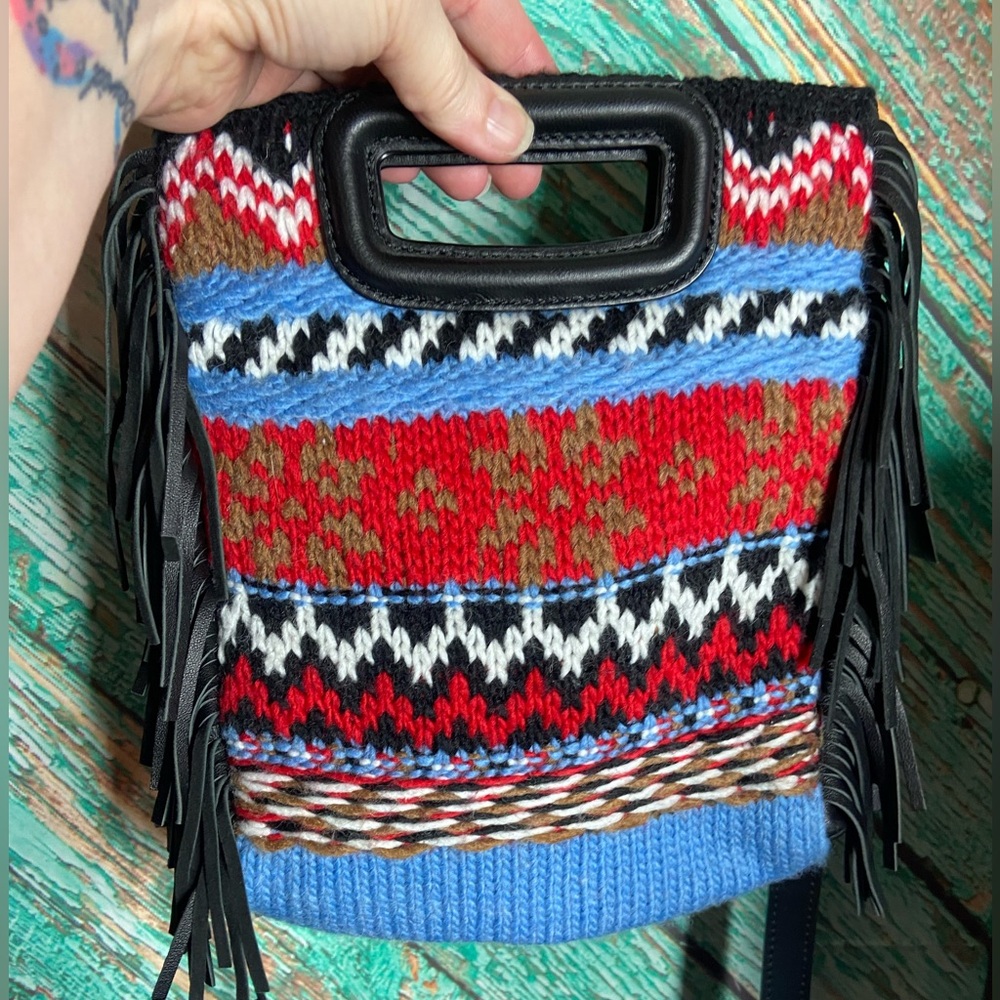 Rare Maje Knit Fringe Sweater Leather M Crossbody Bag - Picture 6 of 8